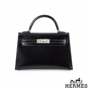Herms Kelly II Sellier Mini 20cm Noir Veau Box PHW